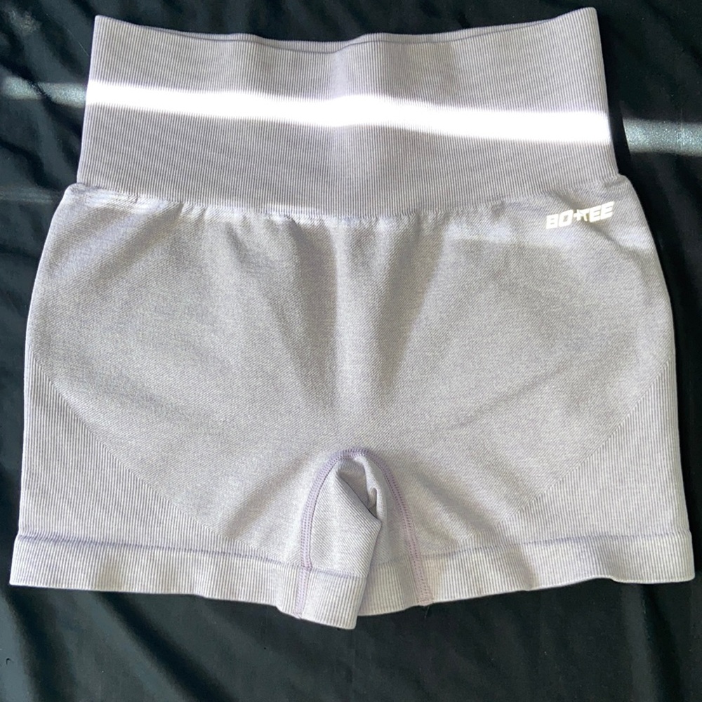 Purple Bo and Tee workout shorts